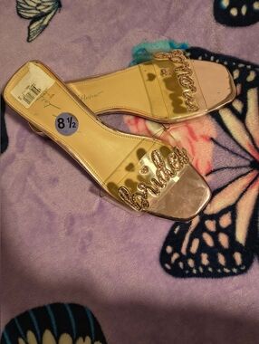 Betsey Johnson Gold and Clear Bride Slide Sandals - Women's 8.5